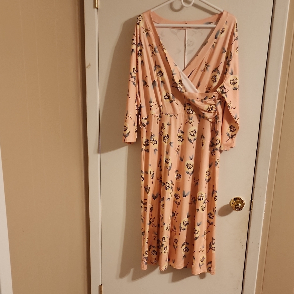 Source Unknown Orange Pink Long Sleeve Sundress for Weddings